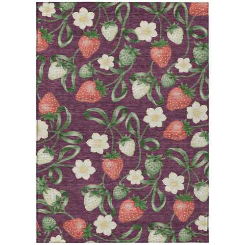 10' X 14' Eggplant And Purple Floral Washable Indoor Outdoor Area Rug