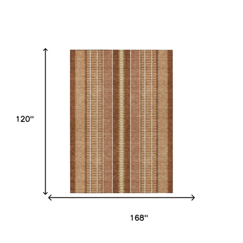 10' X 14' Orange And Gray Striped Washable Indoor Outdoor Area Rug