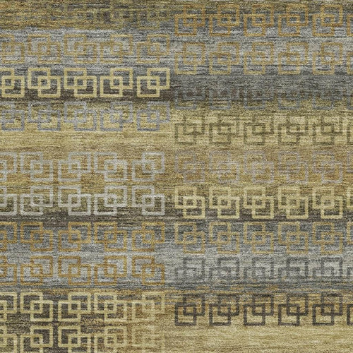 9' X 12' Wheat And Brown Striped Washable Area Rug With UV Protection