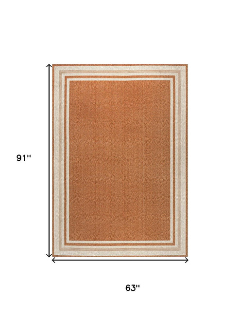 5' X 8' Orange And Cream Indoor Outdoor Area Rug