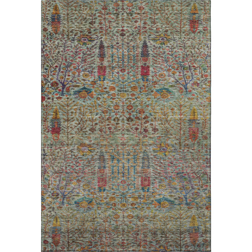 5' X 8' Green And Red Floral Vines Washable Area Rug With UV Protection