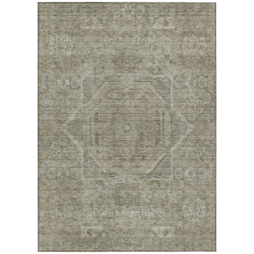8' X 10' Gray And Silver Medallion Washable Indoor Outdoor Area Rug