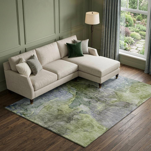 10' X 14' Olive Green And Gray Abstract Washable Area Rug With UV Protection