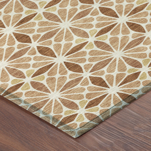 10' X 14' Copper And Gold Geometric Washable Indoor Outdoor Area Rug