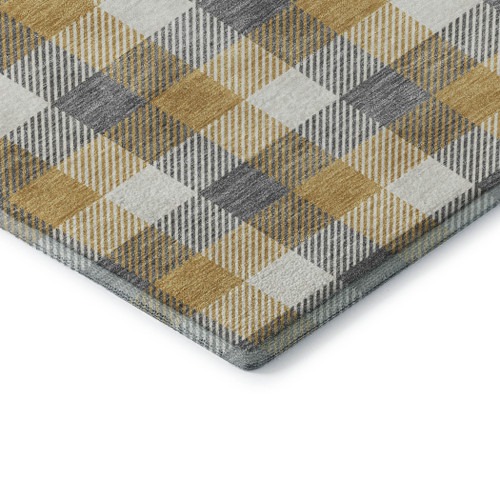 8' X 10' Gray Ivory And Gold Plaid Washable Area Rug With UV Protection