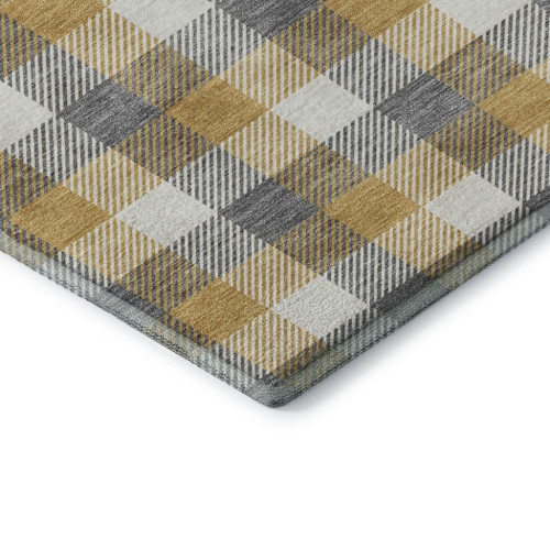 8' X 10' Gray Ivory And Gold Plaid Washable Area Rug With UV Protection