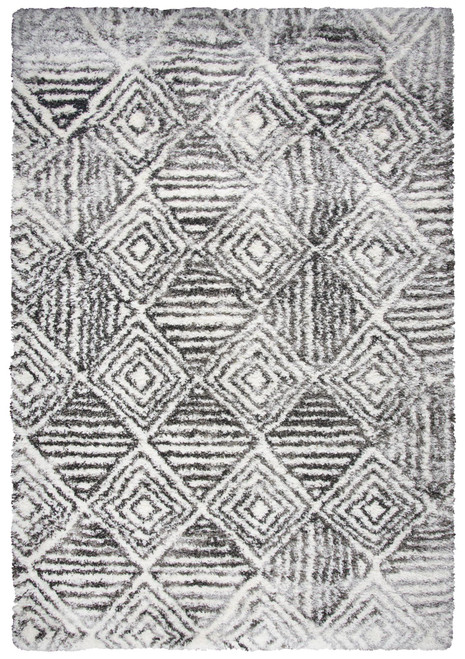 8' X 10' Charcoal And Ivory Geometric Shag Area Rug
