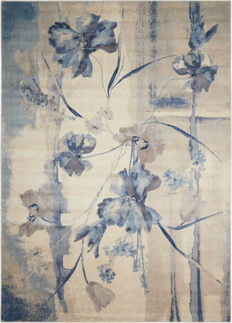 2' X 3' Ivory And Blue Floral Area Rug