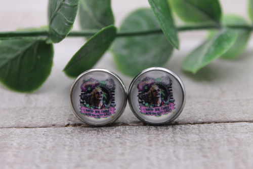 Ghost With The Mostest Beetlejuice || Glass Stud Earrings || Hypoallergenic