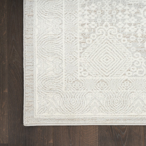 8' X 10' Ivory And Silver Floral Distressed Non Skid Area Rug