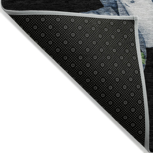 9' X 12' Black Denim Blue And Ivory Snowmen Washable Indoor Outdoor Area Rug