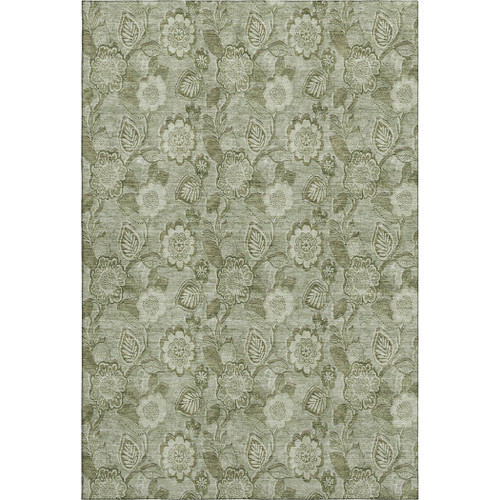 3' X 5' Artichoke Green And Fern Green Floral Washable Area Rug With UV Protection