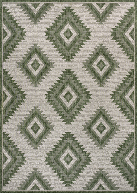 8' X 10' Green And Cream Moroccan Indoor Outdoor Area Rug