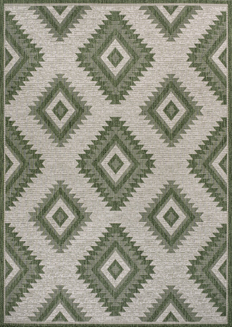 8' X 10' Green And Cream Moroccan Indoor Outdoor Area Rug