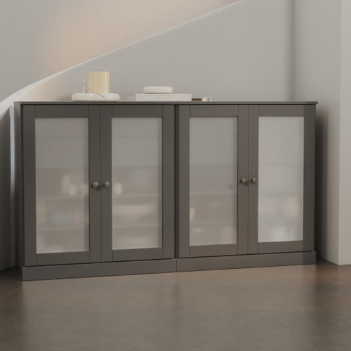 64" Gray Solid Wood Four Drawer Sideboard With Four Doors