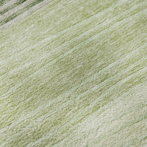 8' Artichoke Green And Taupe Striped Washable Round Rug With UV Protection