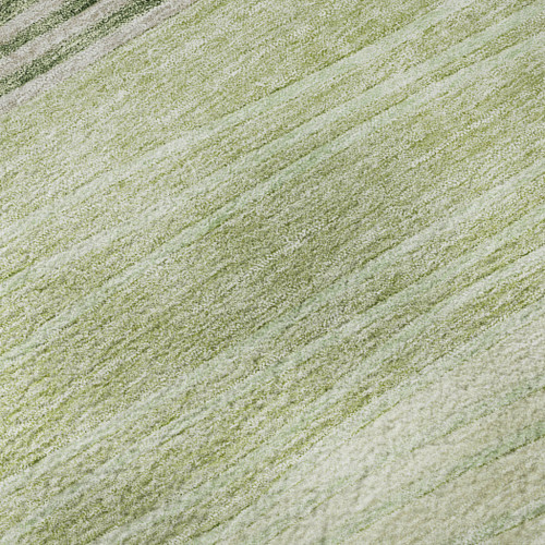 8' Artichoke Green And Taupe Striped Washable Round Rug With UV Protection