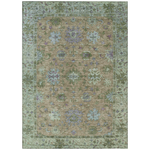 10' X 14' Brown Olive Green And Lavender Floral Washable Indoor Outdoor Area Rug