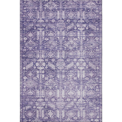 9' X 12' Purple And Ivory Oriental Washable Area Rug With UV Protection