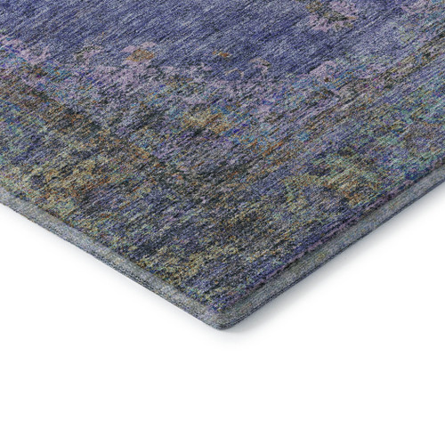 8' Purple And Teal Medallion Washable Round Rug With UV Protection