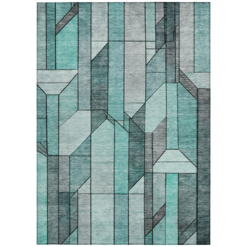 8' X 10' Aqua And Teal Blue Geometric Washable Indoor Outdoor Area Rug