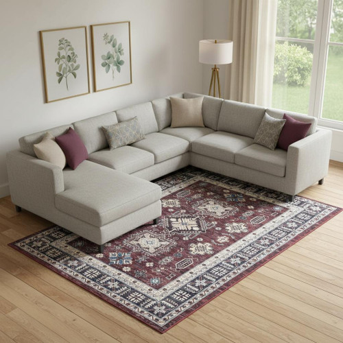 8' X 10' Beige Red And Gray Oriental Distressed Non Skid Area Rug
