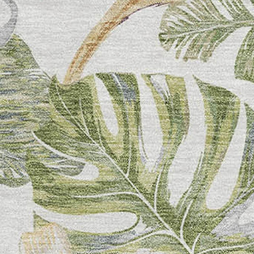 3' X 5' Ivory Green And Beige Floral Washable Area Rug With UV Protection
