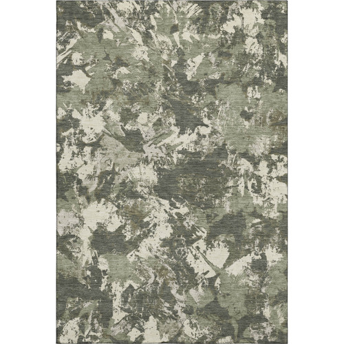 9' X 12' Olive Green Beige And Ivory Floral Washable Area Rug With UV Protection