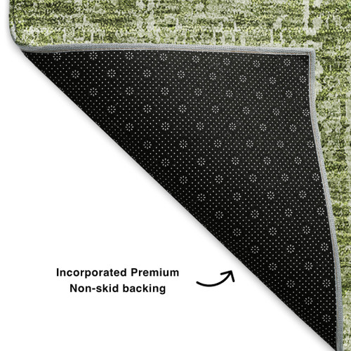 10' X 14' Artichoke Green And Ivory Floral Washable Area Rug With UV Protection