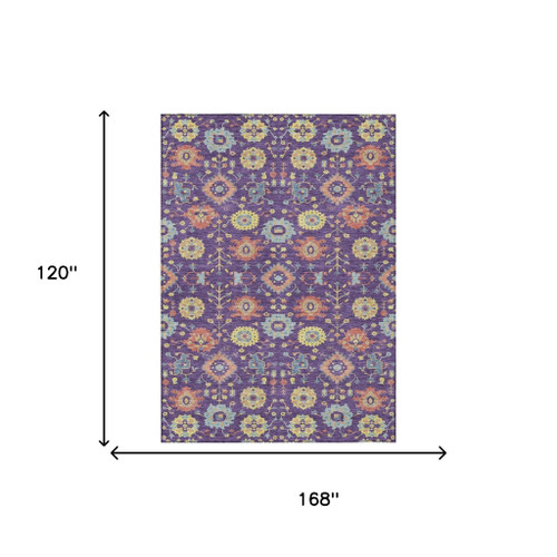 10' X 14' Purple And Plum Geometric Washable Indoor Outdoor Area Rug