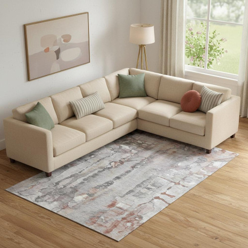 9' X 12' Copper And Gray Abstract Washable Area Rug With UV Protection