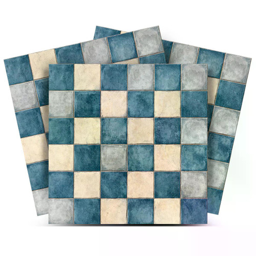 12" x 12" Blue Vinyl Arabesque Peel And Stick Removable Tiles