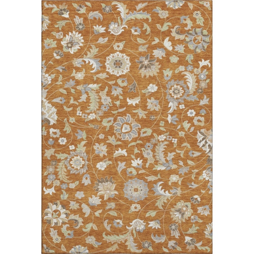 3' X 5' Rust Gray And Beige Floral Washable Area Rug With UV Protection