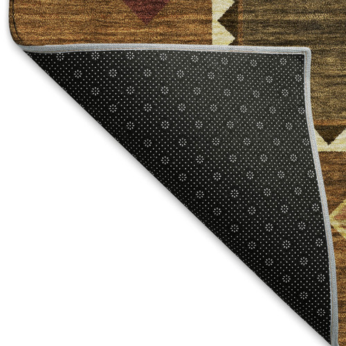 5' X 8' Brown Orange And Beige Geometric Washable Area Rug With UV Protection