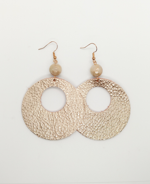 Large Rose Gold Leather and Blush Jasper Earrings