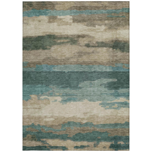 10' X 14' Teal Blue And Beige Abstract Washable Indoor Outdoor Area Rug