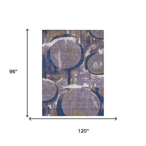 8' X 10' Plum And Purple Abstract Washable Indoor Outdoor Area Rug