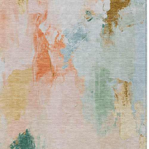 10' X 14' Peach And Teal Blue Abstract Washable Indoor Outdoor Area Rug