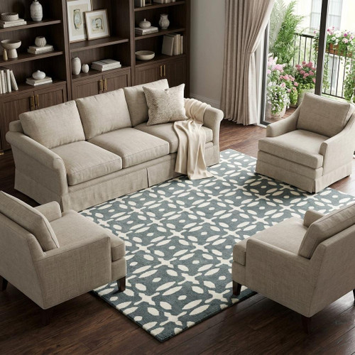 7' X 10' Gray And Beige Wool Geometric Hand Tufted Area Rug