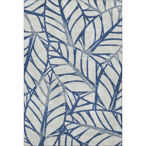 8' X 10' Navy Blue And Beige Floral Washable Area Rug With UV Protection