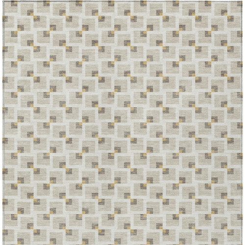 10' X 14' Beige And Ivory Geometric Washable Indoor Outdoor Area Rug