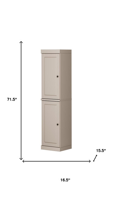 72" Beige Solid Wood Two Door Pantry Or Storage Closet