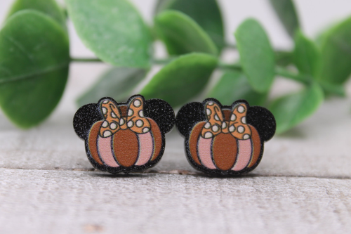 Fall Pumpkin Mouse with Bow || Stud Earrings || Hypoallergenic