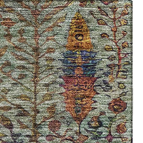 3' X 5' Green And Red Floral Vines Washable Area Rug With UV Protection