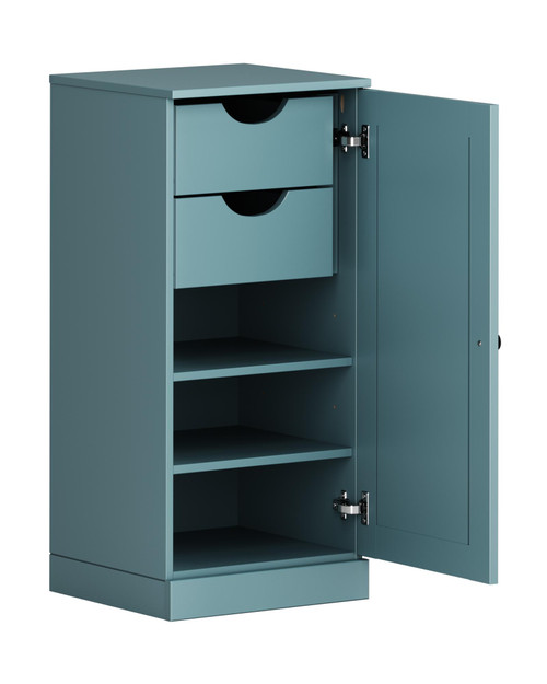 17" Aqua Solid Wood Free Standing Single Door Linen Cabinet