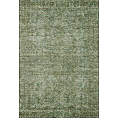9' X 12' Olive Green And Fern Green Oriental Washable Area Rug With UV Protection