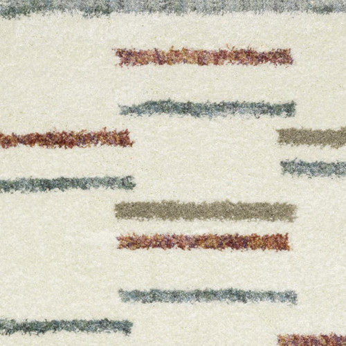 8' X 11' Ivory Brown And Gray Striped Shag Area Rug With Fringe
