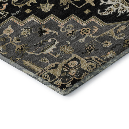 5' X 8' Black Gold And Beige Oriental Washable Area Rug With UV Protection