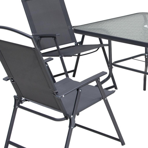 Five Piece Clear and Black Square Glass Dining Set with Four Chairs
