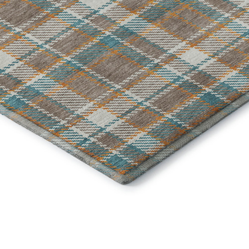 10' X 14' Taupe Ivory And Teal Plaid Washable Area Rug With UV Protection